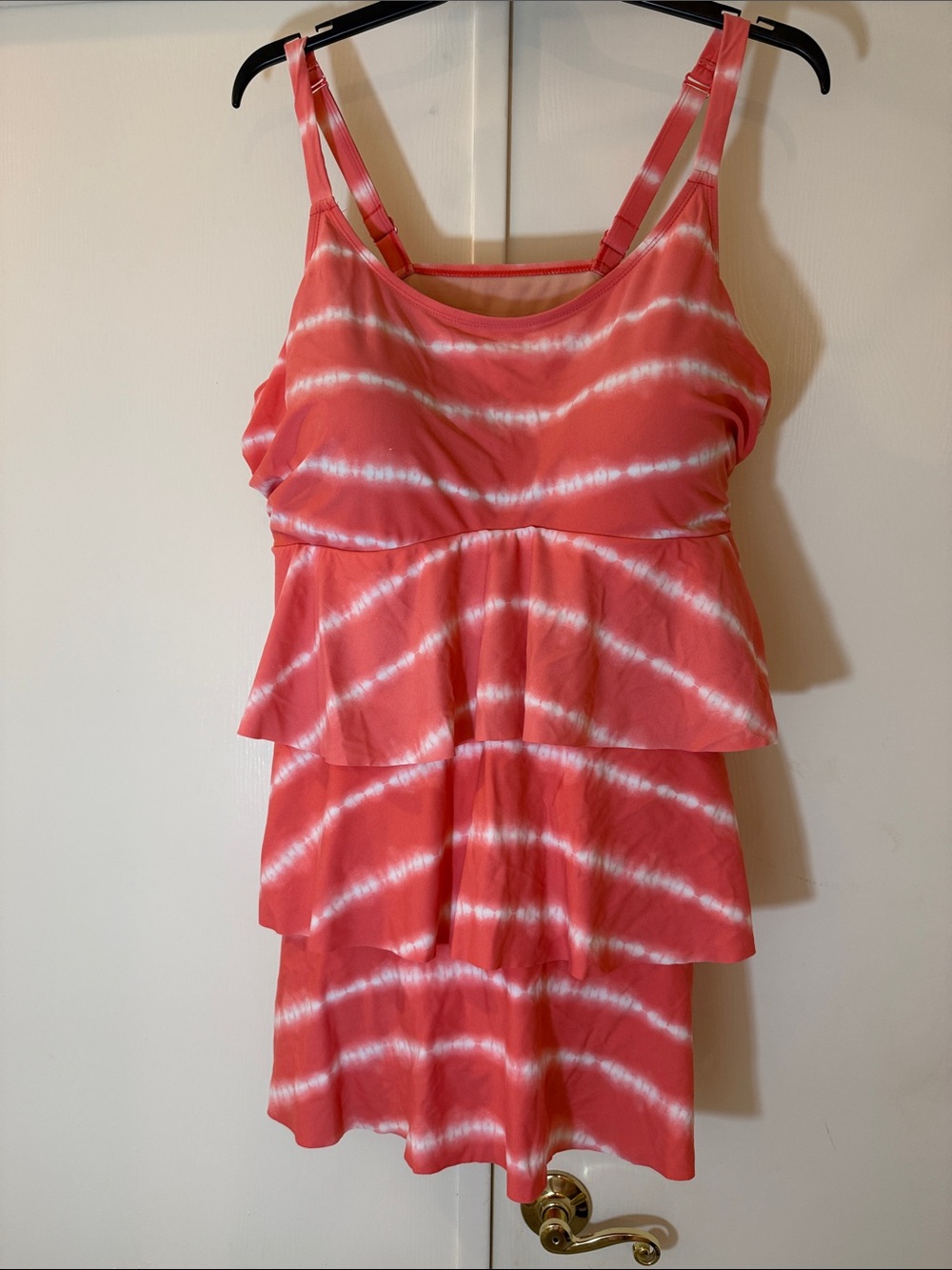 Catherines Coral and White Tiered One-Piece Swimdress